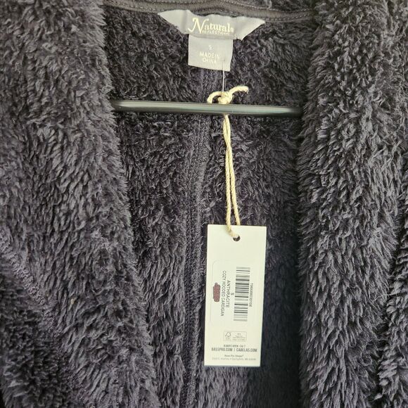 Natural Reflections Small Anthracite Cozy Hooded Cardigan Long Fleece Black NWT - Picture 4 of 13